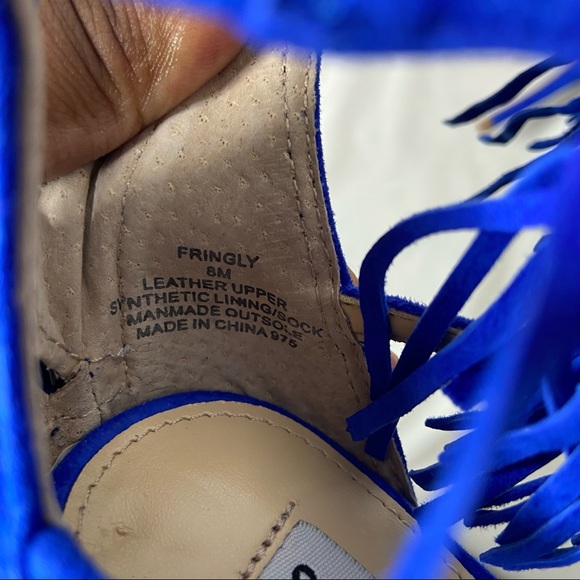 Steve Madden Womens FRINGLY Suede Strappy Fringe Heels Sandals 8M Blue - Picture 9 of 9